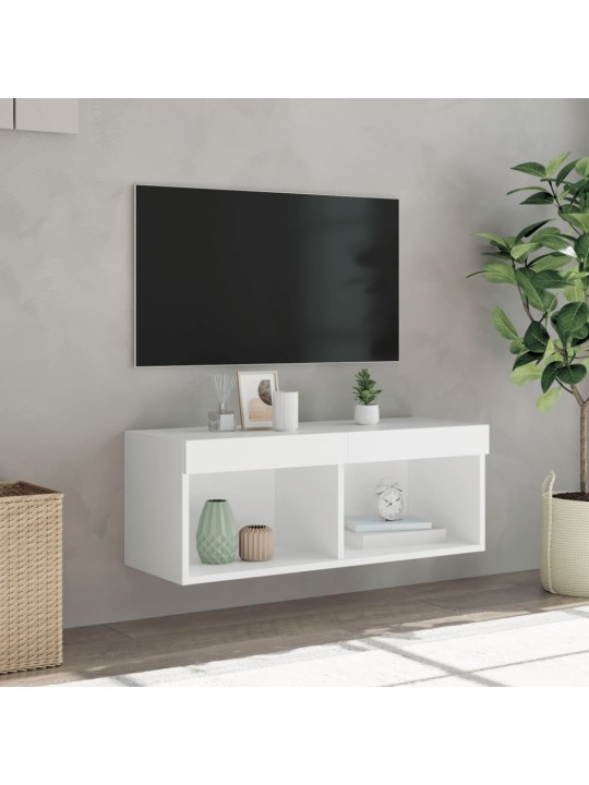 Tv skapītis ar led lampiņām, balti, 80x30x30 cm