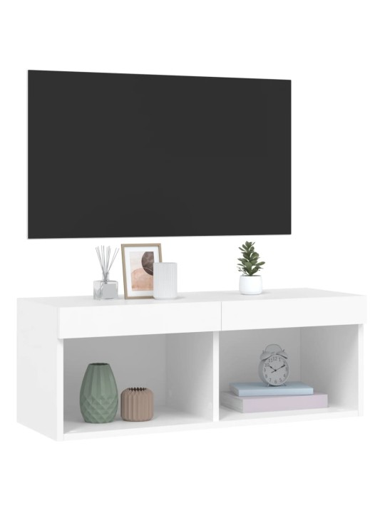 Tv skapītis ar led lampiņām, balti, 80x30x30 cm
