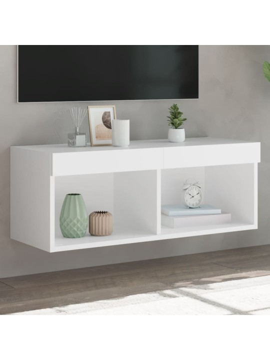 Tv skapītis ar led lampiņām, balti, 80x30x30 cm