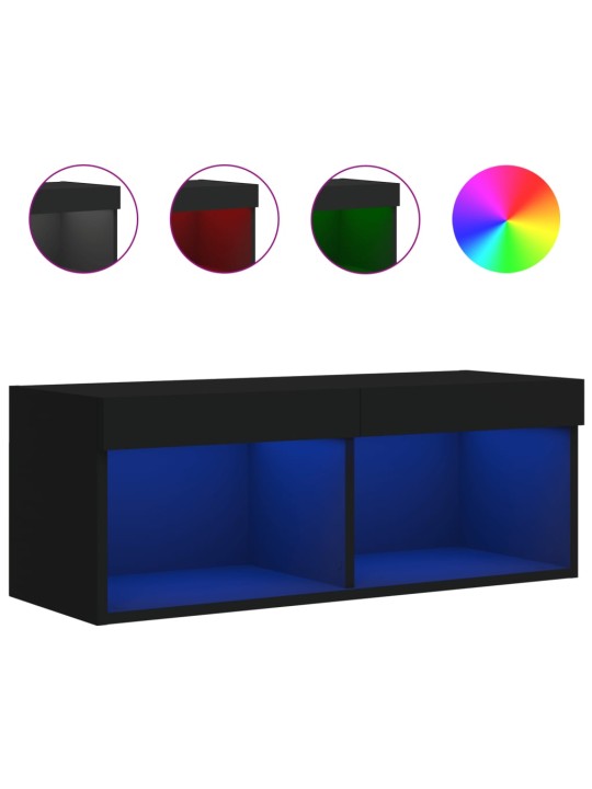 Tv skapītis ar led lampiņām, melni, 80x30x30 cm