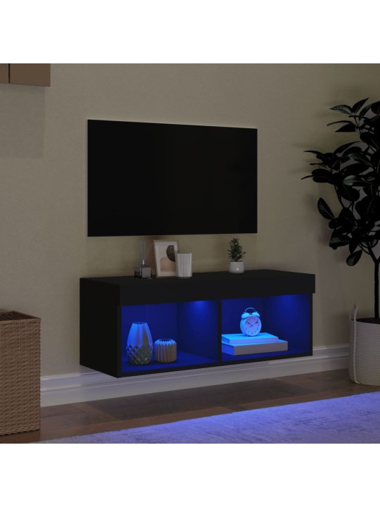 Tv skapītis ar led lampiņām, melni, 80x30x30 cm