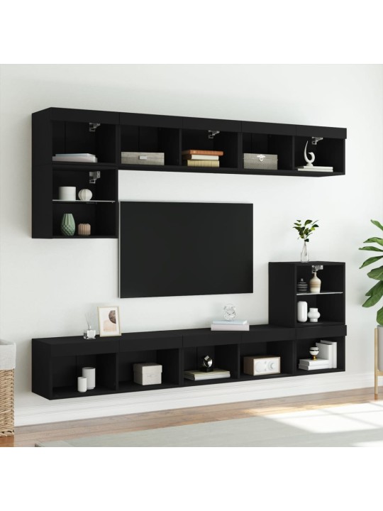 Tv skapītis ar led lampiņām, melni, 80x30x30 cm