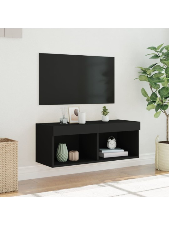 Tv skapītis ar led lampiņām, melni, 80x30x30 cm