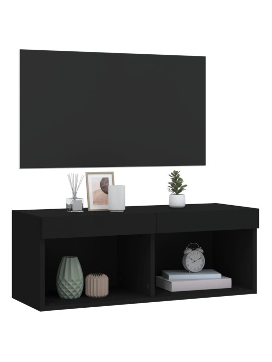 Tv skapītis ar led lampiņām, melni, 80x30x30 cm