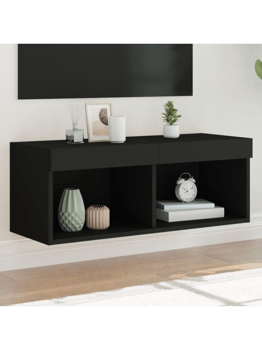Tv skapītis ar led lampiņām, melni, 80x30x30 cm