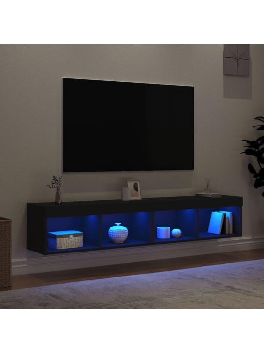 Sienas skapīši ar led, 2 gab., melni, 80x30x30 cm