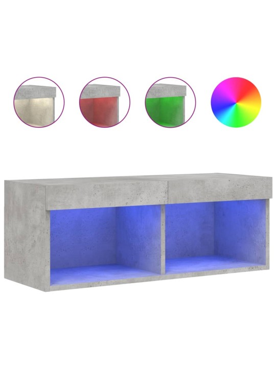 Tv skapītis ar led lampiņām, betona pelēki, 80x30x30 cm