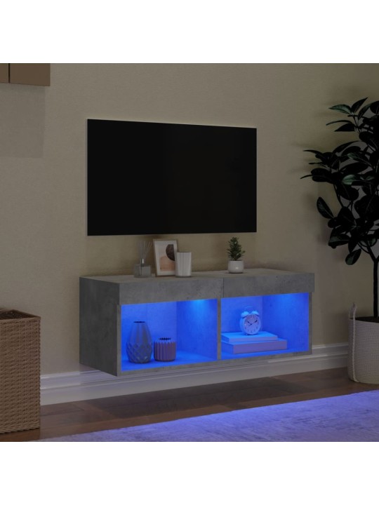 Tv skapītis ar led lampiņām, betona pelēki, 80x30x30 cm