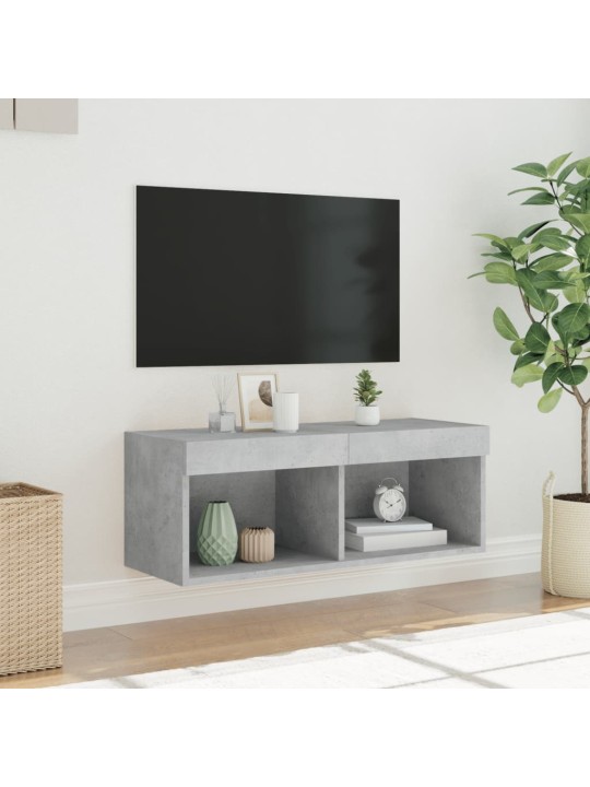 Tv skapītis ar led lampiņām, betona pelēki, 80x30x30 cm