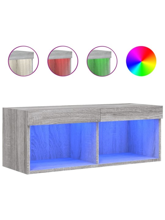 Tv skapītis ar led lampiņām, pelēka ozolkoka krāsa, 80x30x30 cm