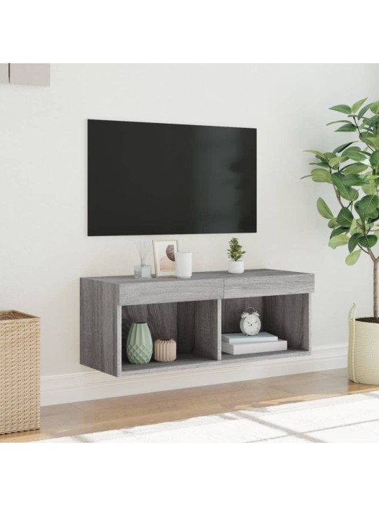 Tv skapītis ar led lampiņām, pelēka ozolkoka krāsa, 80x30x30 cm
