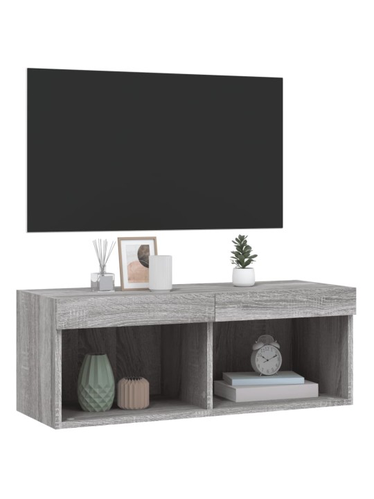 Tv skapītis ar led lampiņām, pelēka ozolkoka krāsa, 80x30x30 cm