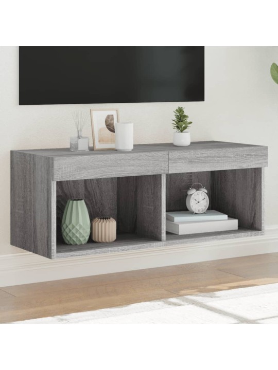 Tv skapītis ar led lampiņām, pelēka ozolkoka krāsa, 80x30x30 cm