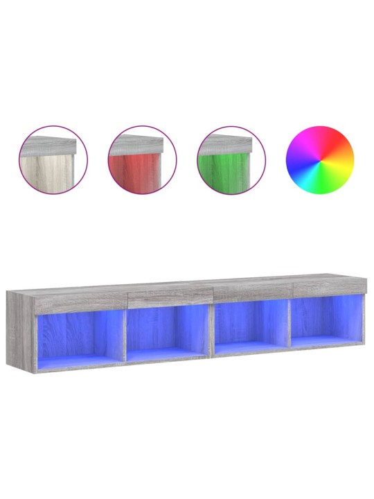Tv plaukti ar led lampiņām, 2 gab., 80x30x30 cm, pelēka ozola