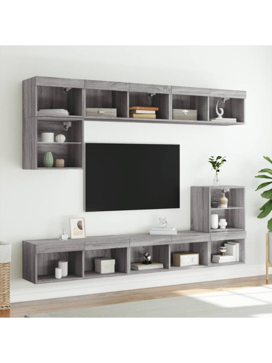 Tv plaukti ar led lampiņām, 2 gab., 80x30x30 cm, pelēka ozola