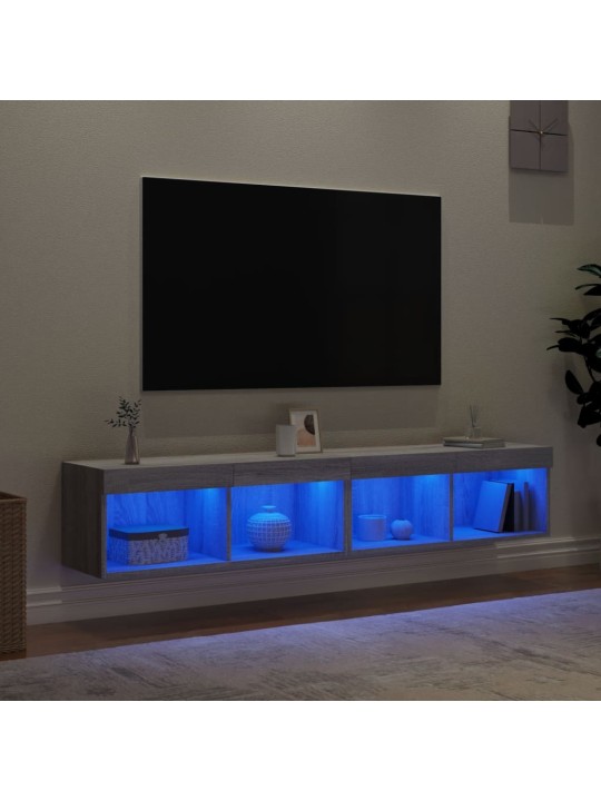Tv plaukti ar led lampiņām, 2 gab., 80x30x30 cm, pelēka ozola