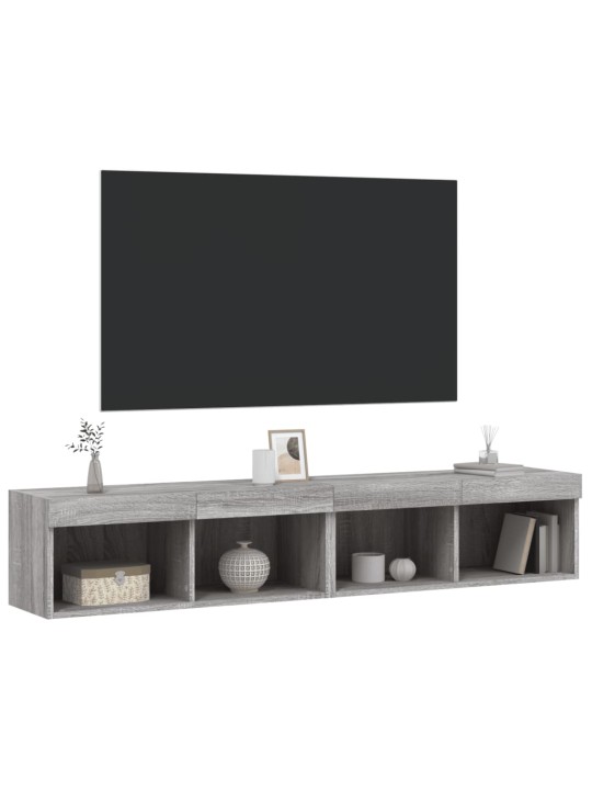 Tv plaukti ar led lampiņām, 2 gab., 80x30x30 cm, pelēka ozola