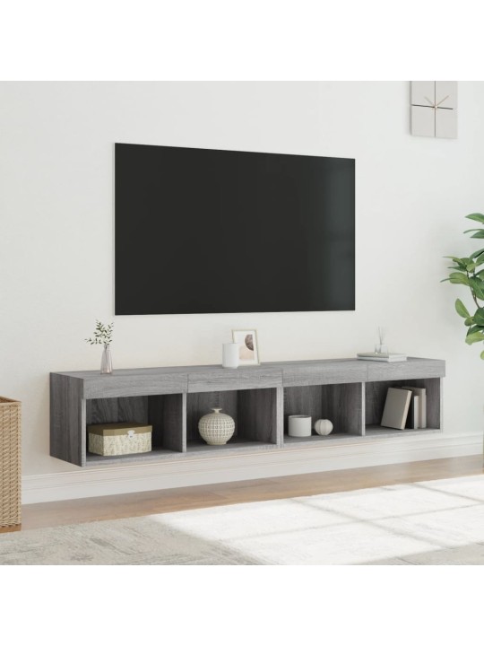 Tv plaukti ar led lampiņām, 2 gab., 80x30x30 cm, pelēka ozola