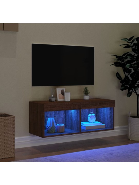 Tv skapītis ar led apgaismojumu, brūna ozola, 80x30x30 cm