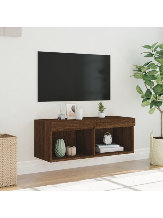 Tv skapītis ar led apgaismojumu, brūna ozola, 80x30x30 cm