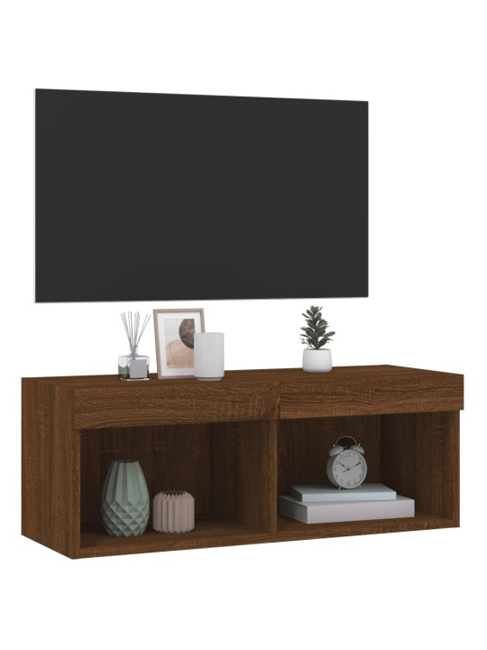 Tv skapītis ar led apgaismojumu, brūna ozola, 80x30x30 cm
