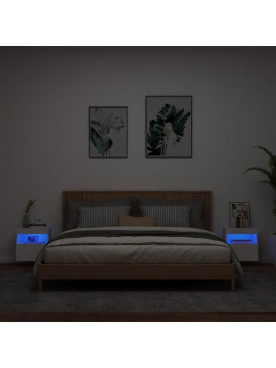 Tv galdiņi ar led lampiņām, 2 gab., balti, 40x30x40 cm