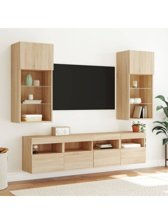 Tv plaukti ar led lampiņām, 40x30x40 cm, koka krāsā