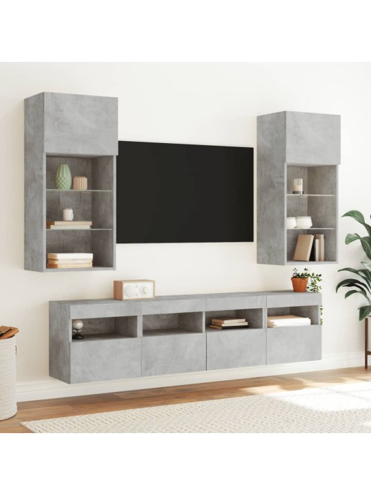 Tv galdiņi ar led lampiņām, betona pelēki, 40x30x40 cm