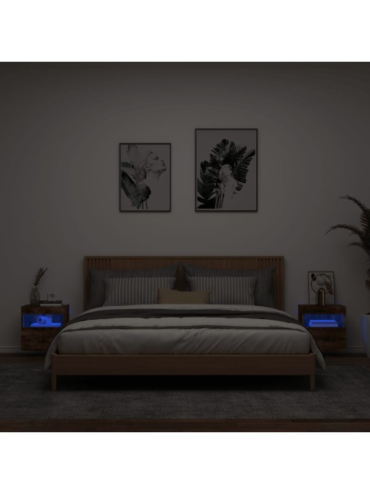 Tv plaukti ar led lampiņām, 2 gab., 40x30x40 cm, ozolkoka krāsa