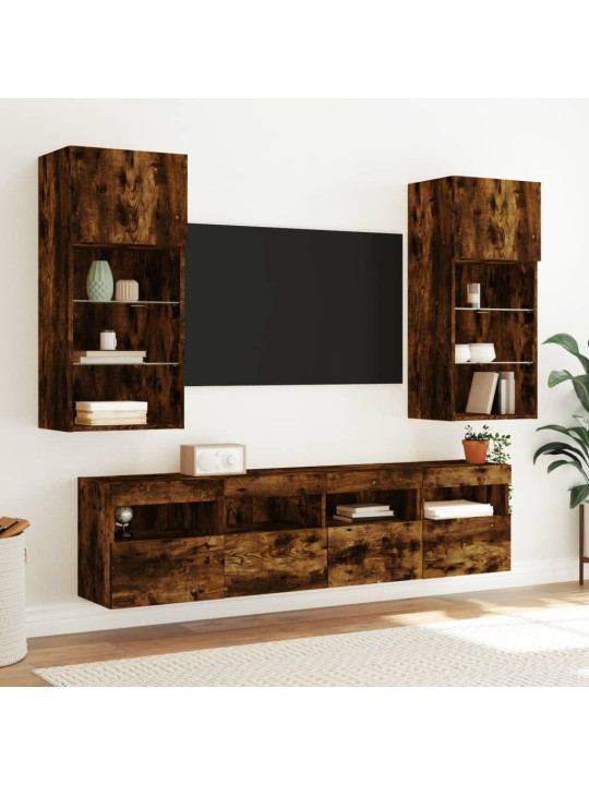 Tv plaukti ar led lampiņām, 2 gab., 40x30x40 cm, ozolkoka krāsa