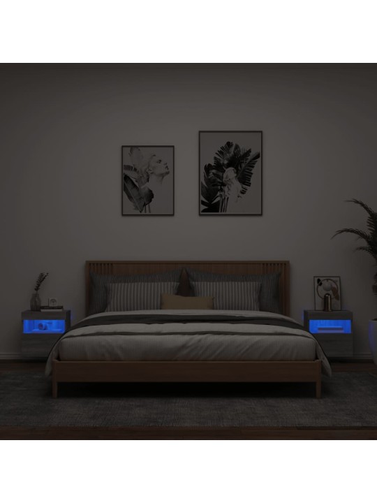 Tv plaukti ar led lampiņām, 2 gab., 40x30x40 cm, pelēka ozola