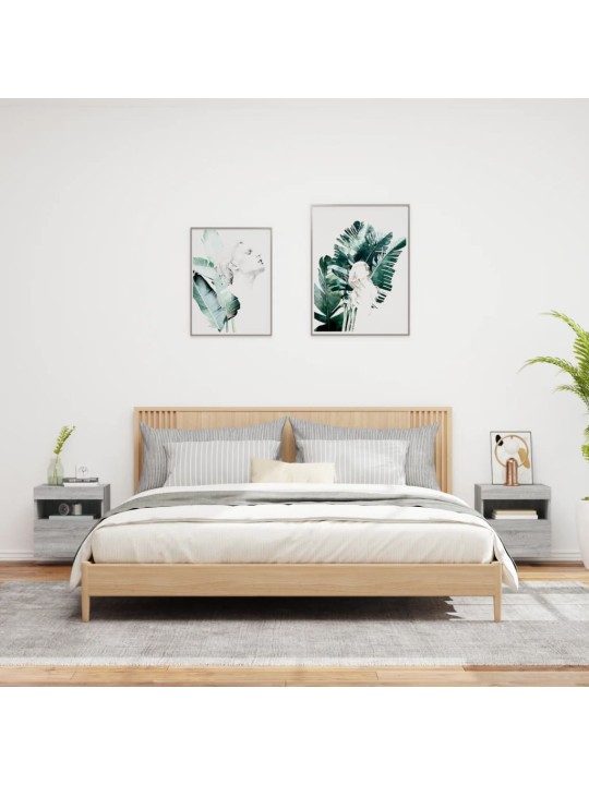 Tv plaukti ar led lampiņām, 2 gab., 40x30x40 cm, pelēka ozola