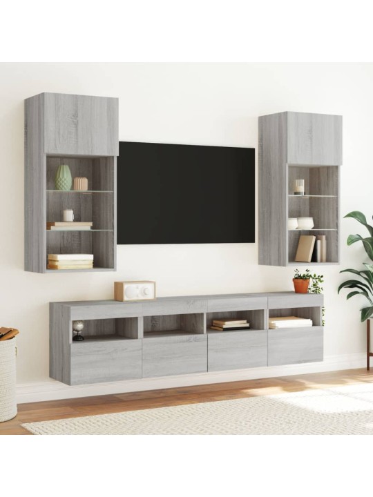 Tv plaukti ar led lampiņām, 2 gab., 40x30x40 cm, pelēka ozola