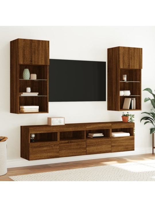 Tv plaukti ar led lampiņām, 40x30x40 cm, brūna ozolkoka