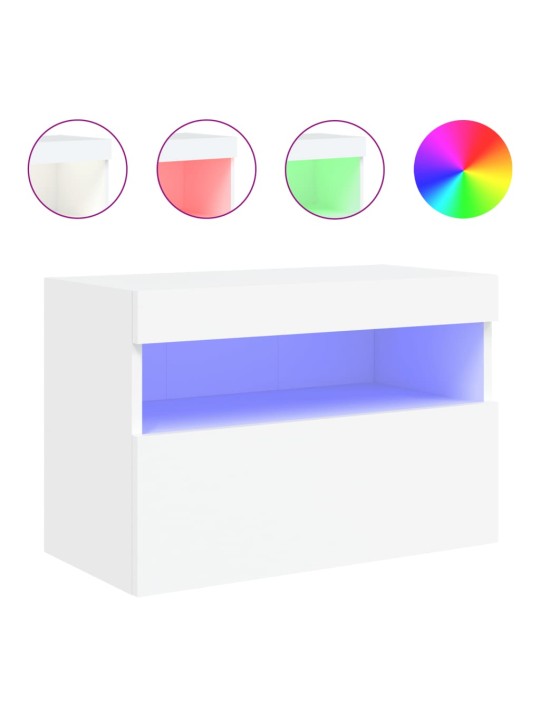 Tv galdiņš ar led lampiņām, balti, 60x30x40 cm
