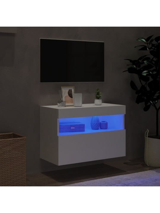 Tv galdiņš ar led lampiņām, balti, 60x30x40 cm