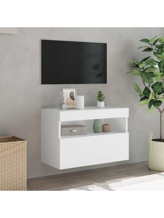 Tv galdiņš ar led lampiņām, balti, 60x30x40 cm