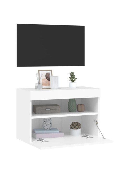 Tv galdiņš ar led lampiņām, balti, 60x30x40 cm