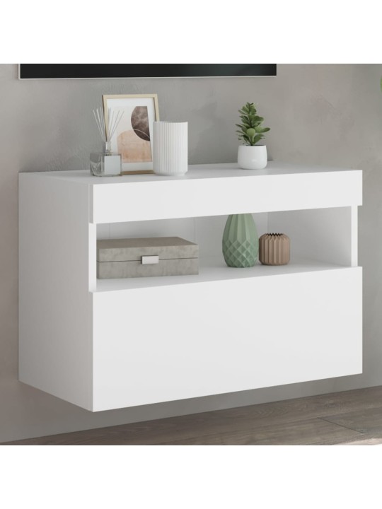 Tv galdiņš ar led lampiņām, balti, 60x30x40 cm