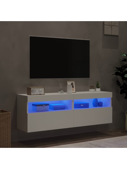 Tv galdiņi ar led lampiņām, 2 gab., balti, 60x30x40 cm