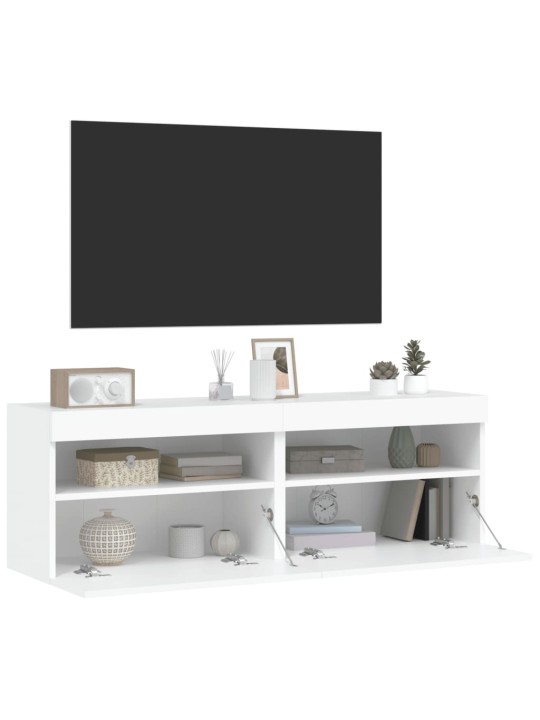 Tv galdiņi ar led lampiņām, 2 gab., balti, 60x30x40 cm