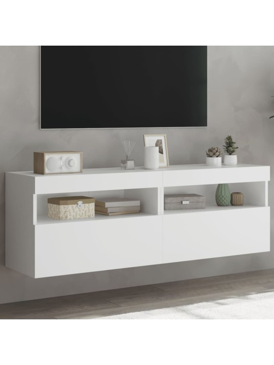 Tv galdiņi ar led lampiņām, 2 gab., balti, 60x30x40 cm