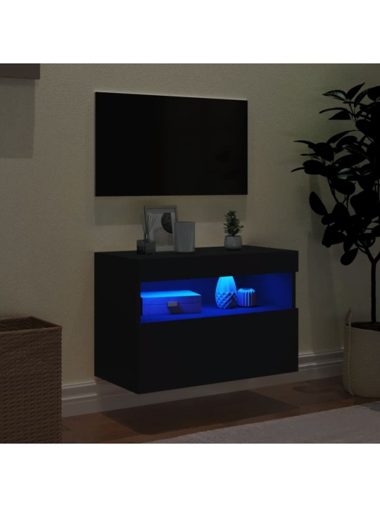Tv galdiņš ar led lampiņām, melni, 60x30x40 cm