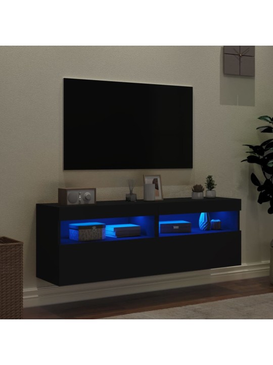 Tv galdiņi ar led lampiņām, 2 gab., melni, 60x30x40 cm