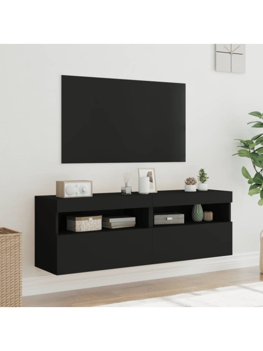 Tv galdiņi ar led lampiņām, 2 gab., melni, 60x30x40 cm