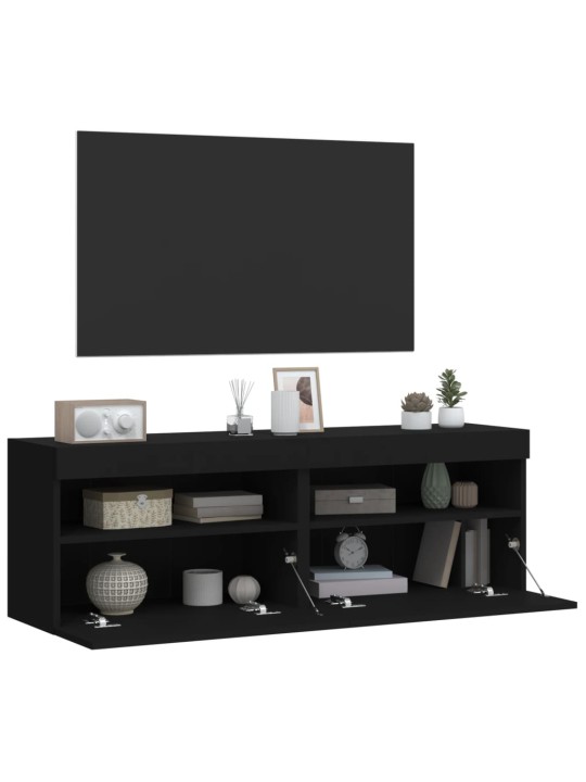 Tv galdiņi ar led lampiņām, 2 gab., melni, 60x30x40 cm