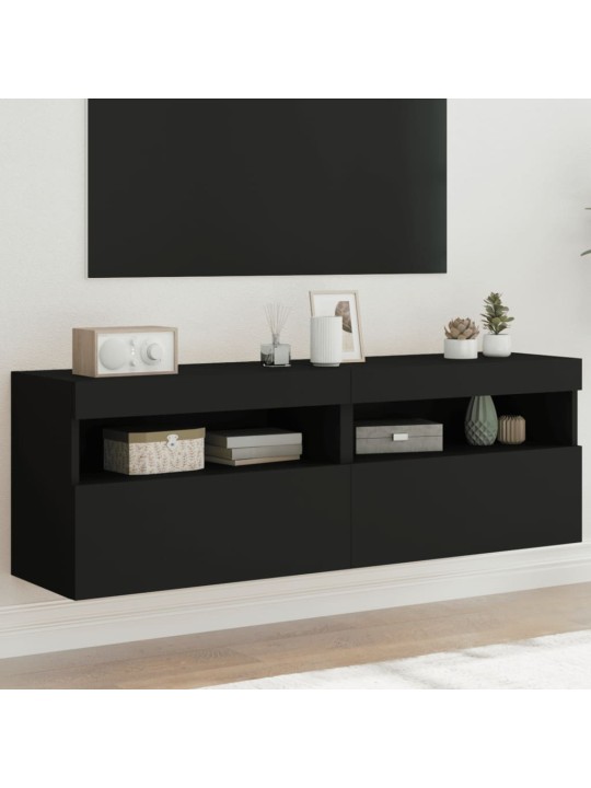 Tv galdiņi ar led lampiņām, 2 gab., melni, 60x30x40 cm