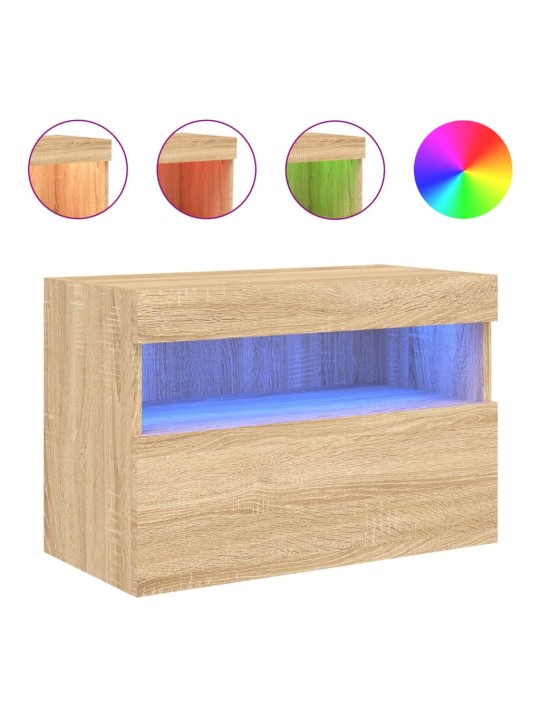 Tv plaukti ar led lampiņām, 60x30x40 cm, koka krāsā