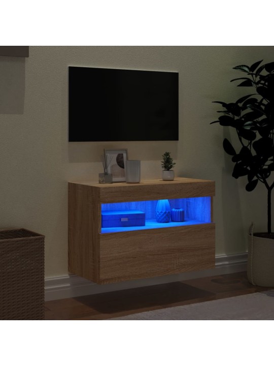 Tv plaukti ar led lampiņām, 60x30x40 cm, koka krāsā