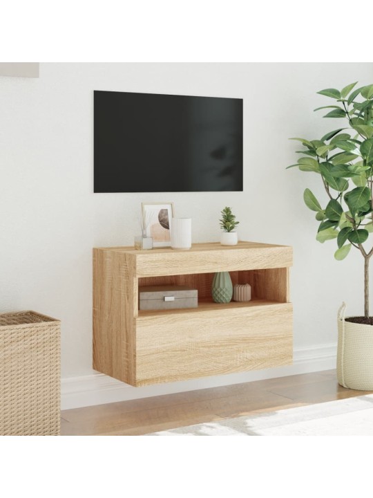 Tv plaukti ar led lampiņām, 60x30x40 cm, koka krāsā